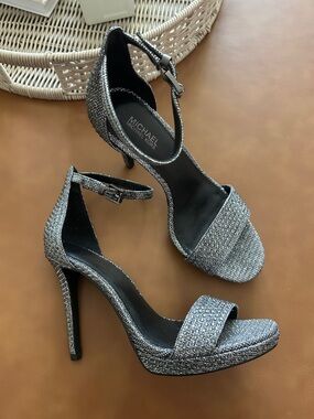 Michael Kors Gunmetal Crystal Ankle Strap Heels Sz 6.5